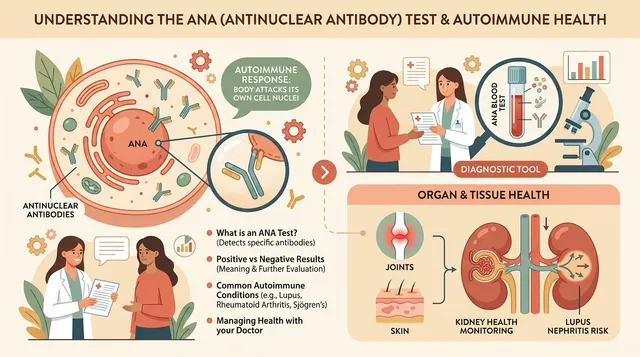 Antinuclear antibodies ANA test and autoimmune health guide illustration